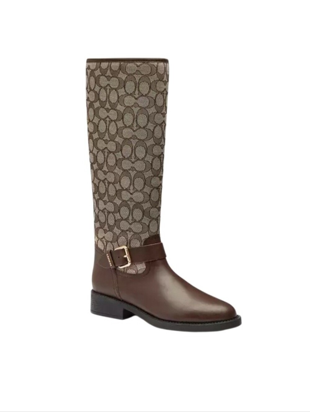 Coach Brown Signature Jacquard & Leather Knee Boot